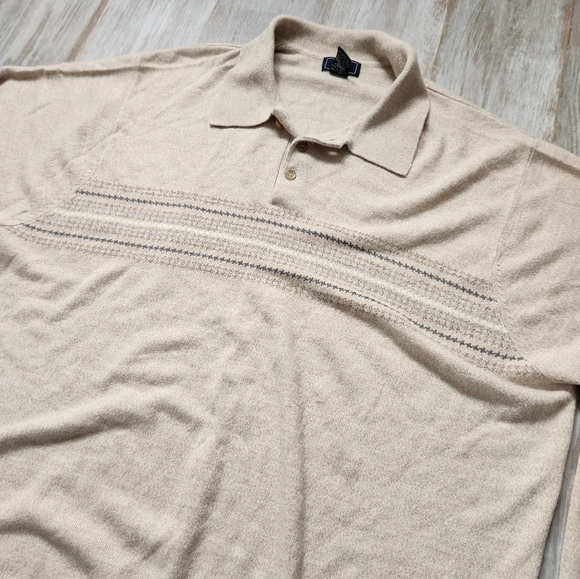 Dockers Tan Striped Polo Sweater Long Sleeve Soft Warm Stretch Sz XXL - Picture 2 of 6